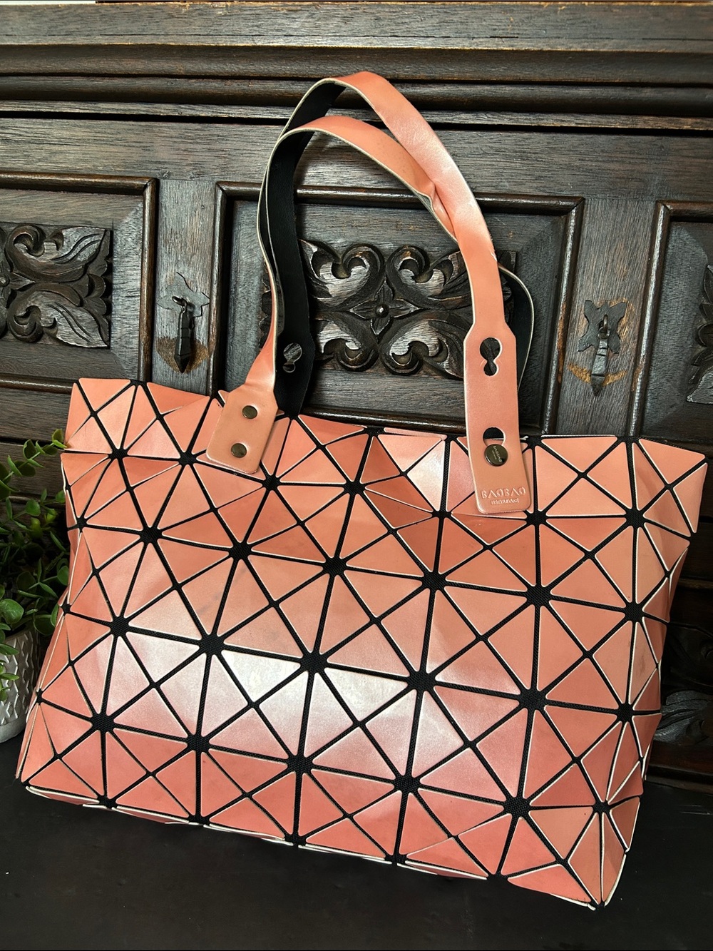 Inspired Geometric Tote Bag in Coral Pink